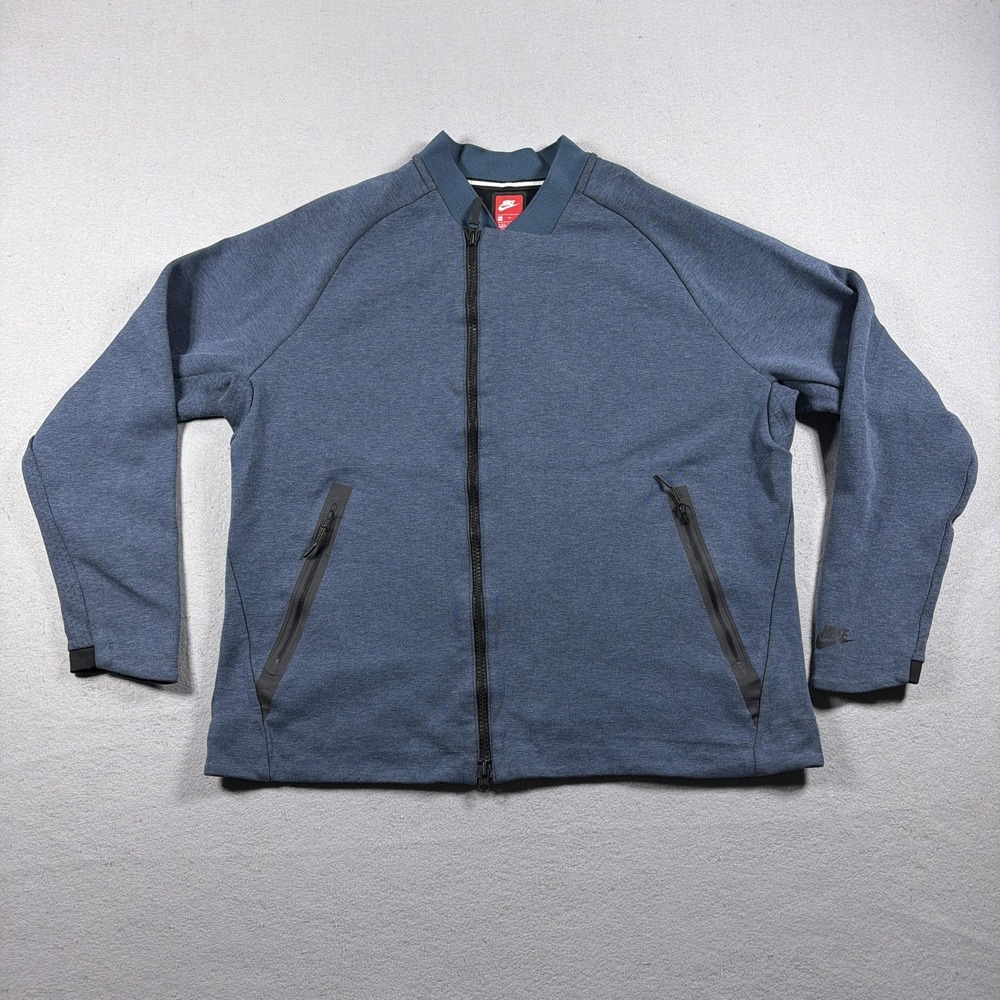 Nike Tech Fleece Jacket Carbon Heather Men's 2XL Blue Full Zip Bomber Athletic